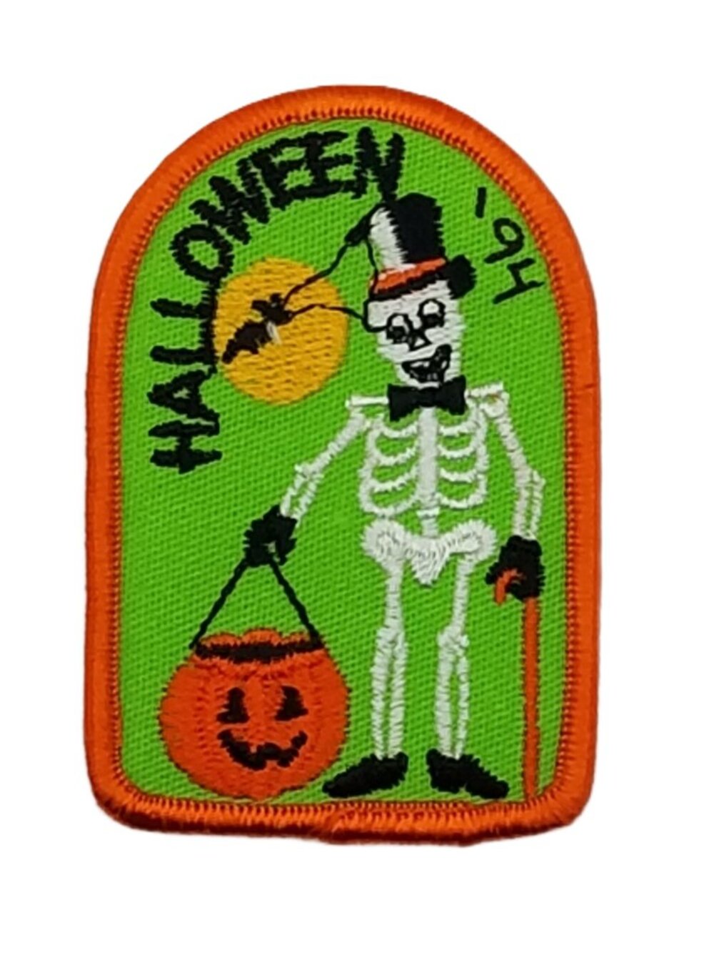 Vintage Halloween Patch Skeleton Pumpkin Trick or Treat NOS 2 x 3 Inch